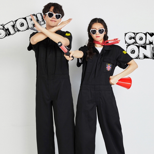 블랙 점프수트[반팔/긴바지세트]