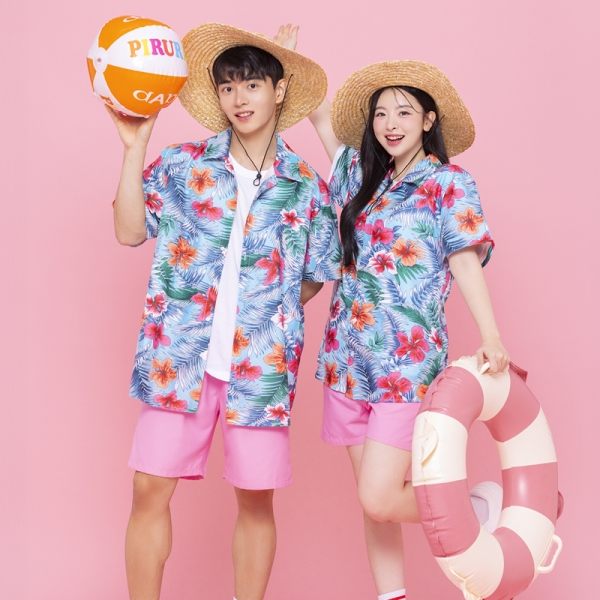 하와이안 꽃남방 반티 [블루]