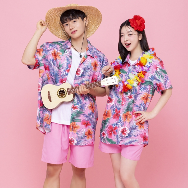 하와이안 꽃남방 반티 [핑크]