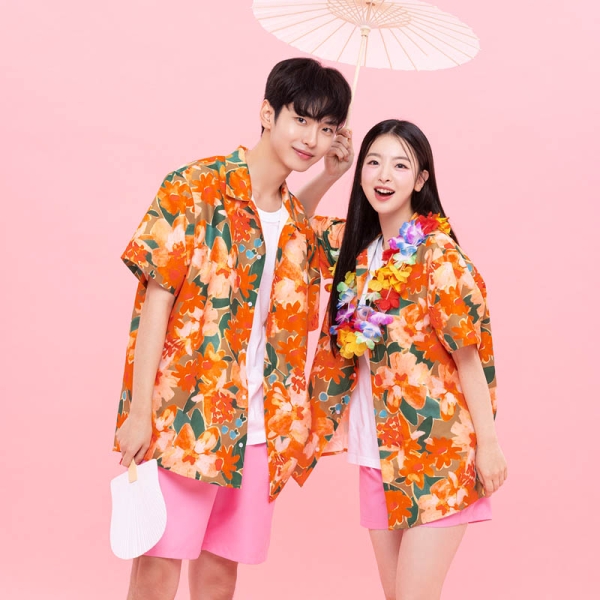 하와이안 꽃남방 반티 [오렌지]