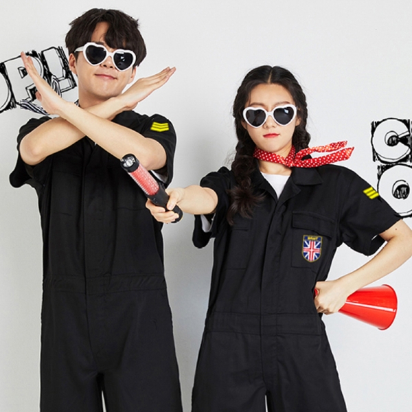 블랙 점프수트[반팔/긴바지세트]