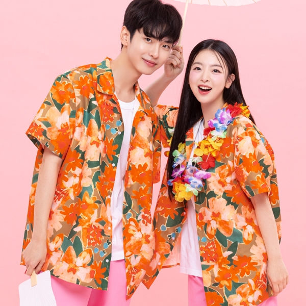 하와이안 꽃남방 반티 [오렌지]