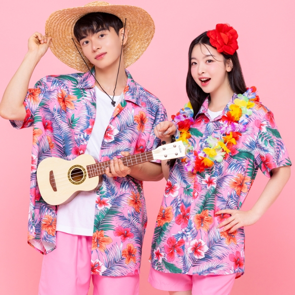 하와이안 꽃남방 반티 [핑크]