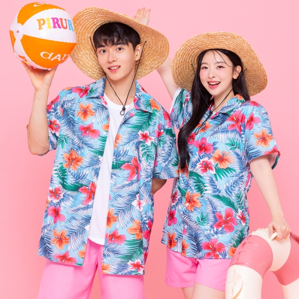 하와이안 꽃남방 반티 [블루]