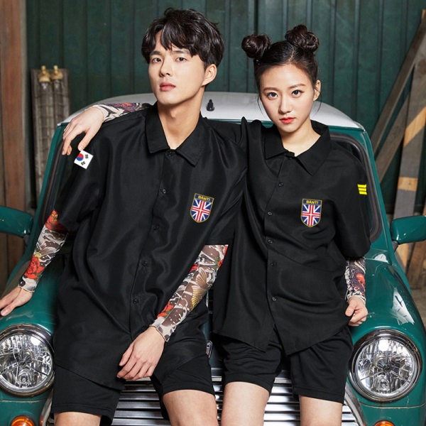 달밤 반팔 남방 반티 [검정]