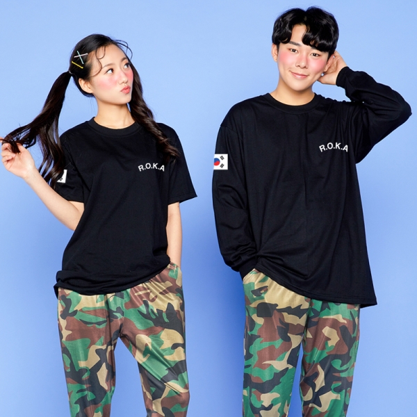 라운드 티셔츠 [블랙 - 반팔/긴팔] + 개구리몸빼