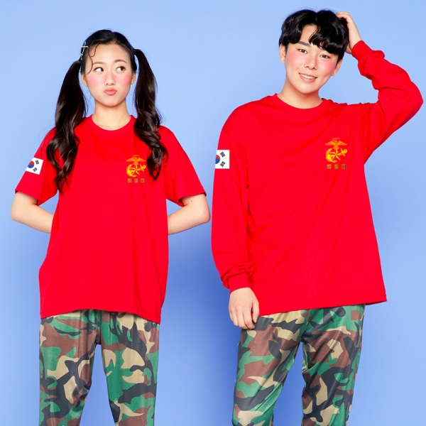 라운드 티셔츠 [레드 - 반팔/긴팔] + 개구리몸빼