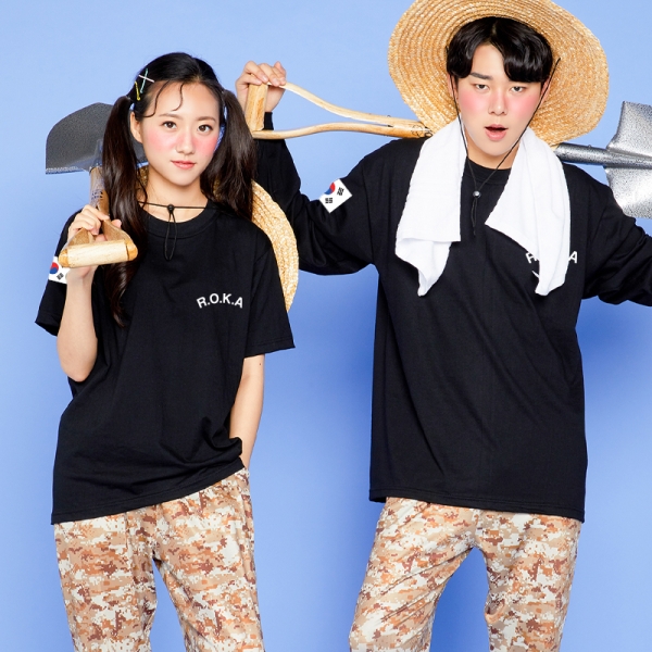 라운드 티셔츠 [블랙 - 반팔/긴팔] + 디지털몸빼